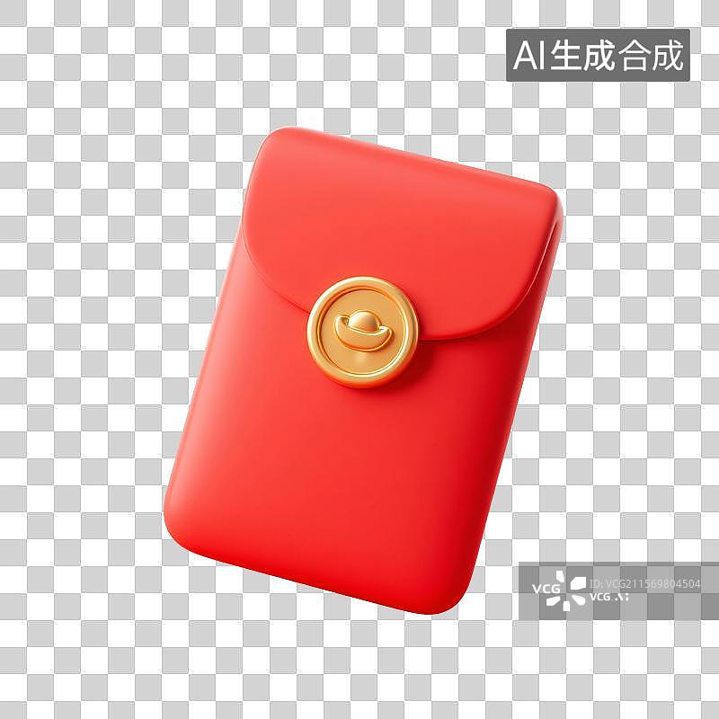 【AI数字艺术】3D渲染卡通红包，红包，购物节促销，优惠券，新年春节，金色，免抠元素图片素材