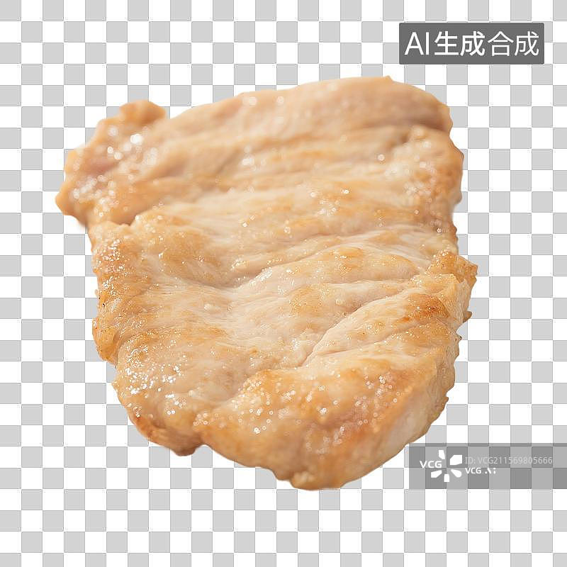 【AI数字艺术】白色背景上一块熟的猪肉特写，煎猪排，猪里脊肉图片素材