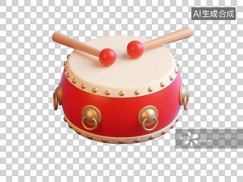 【AI数字艺术】3D渲染，鼓，民族乐器，打击乐器，中国传统乐器，免抠元素图片素材