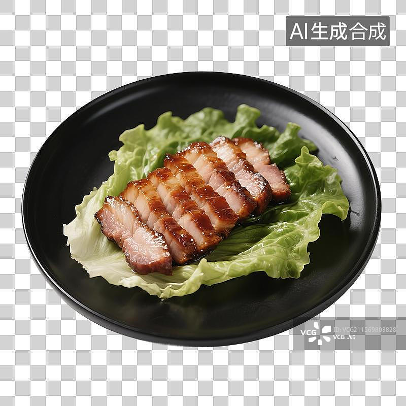 【AI数字艺术】一盘蜜汁叉烧，中国传统美食，免抠元素图片素材