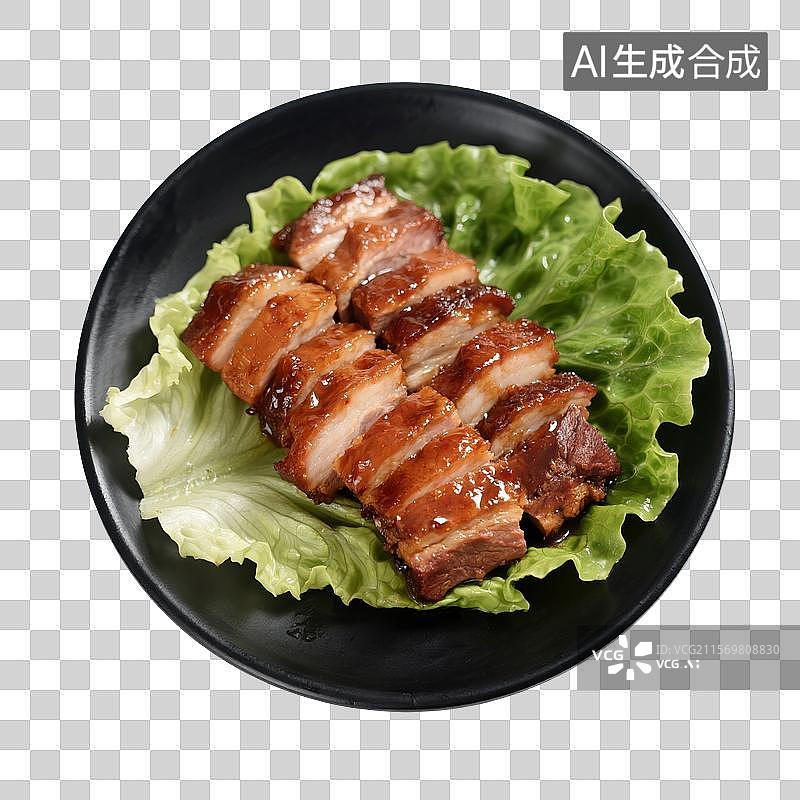【AI数字艺术】一盘蜜汁叉烧，中国传统美食，免抠元素图片素材