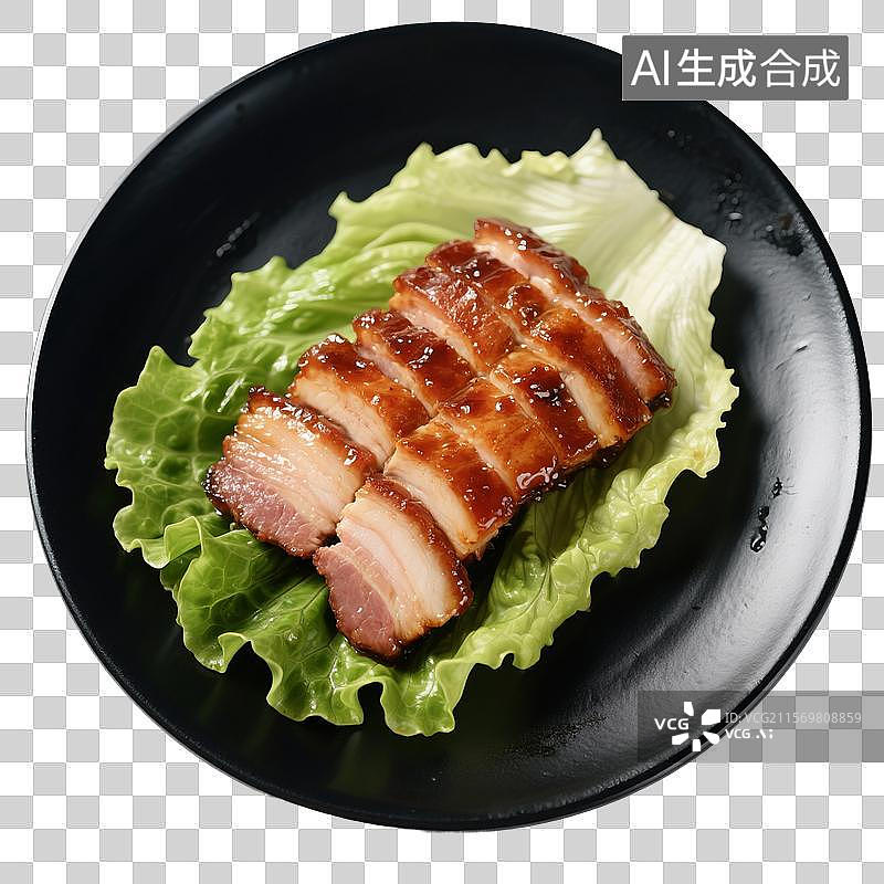 【AI数字艺术】一盘蜜汁叉烧，中国传统美食，免抠元素图片素材