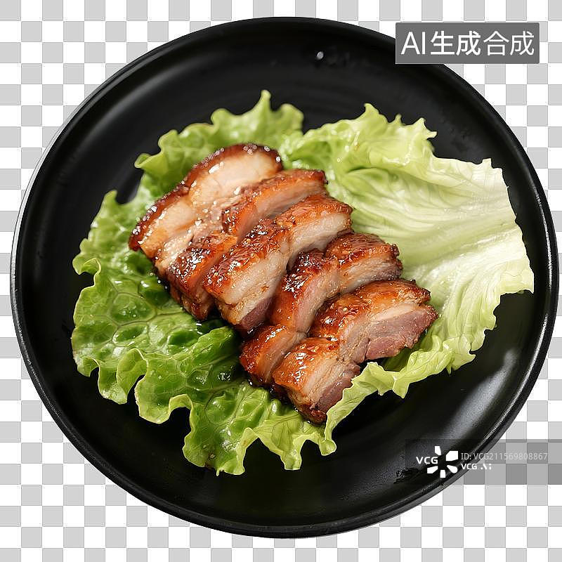 【AI数字艺术】一盘蜜汁叉烧，中国传统美食，免抠元素图片素材