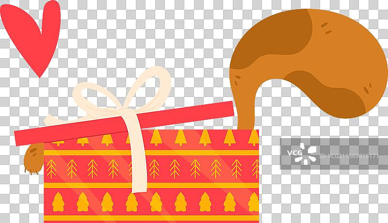 藏在红黄色装饰礼物里的松鼠图片素材