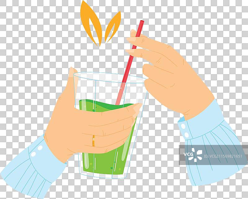 手握绿色果昔杯，红色吸管图片素材