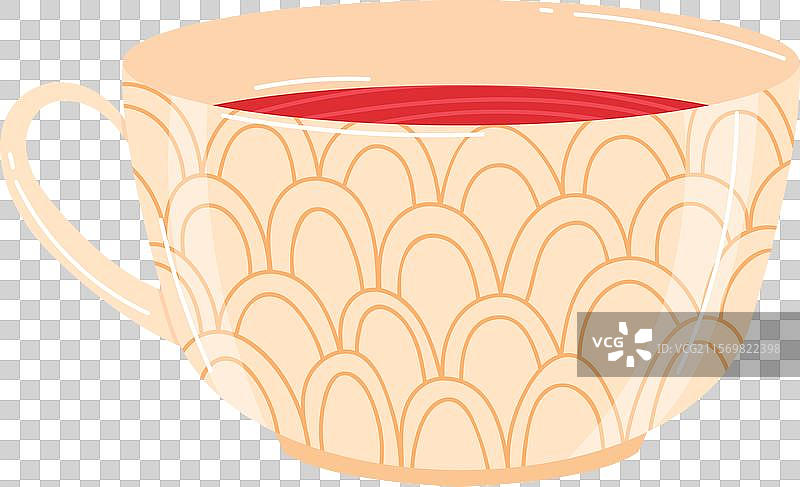 带有波浪花纹的陶瓷杯，盛满红色液体图片素材