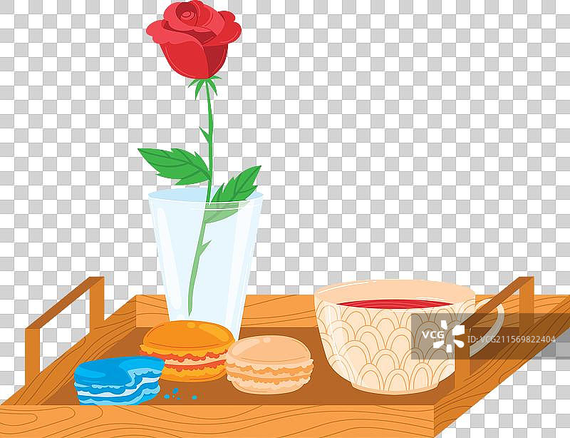 木托盘早餐 红玫瑰 舒适的早晨时光图片素材