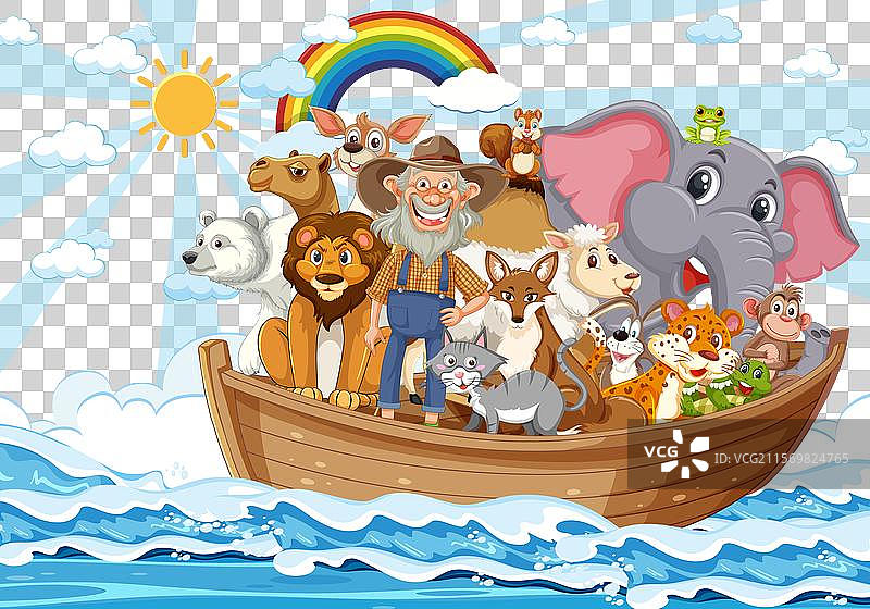 动物和人一起在船上旅行图片素材