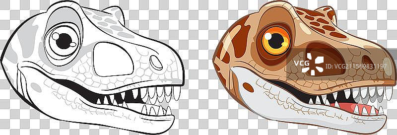 两个恐龙头，一个是彩色的，一个是单色的图片素材