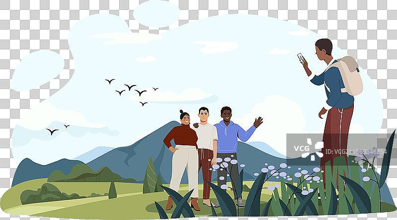 男女游客徒步旅行的概念图片素材