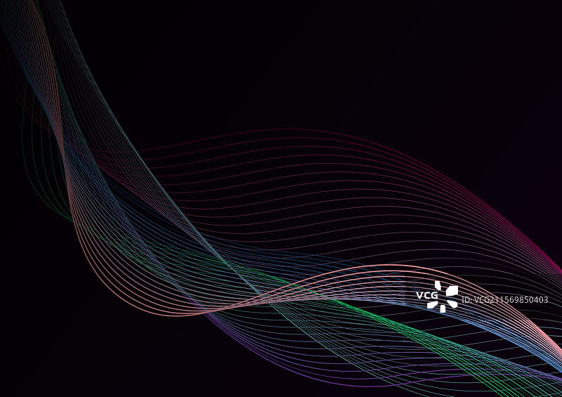 抽象紫色线条波浪绿色图案黑暗背景图片素材