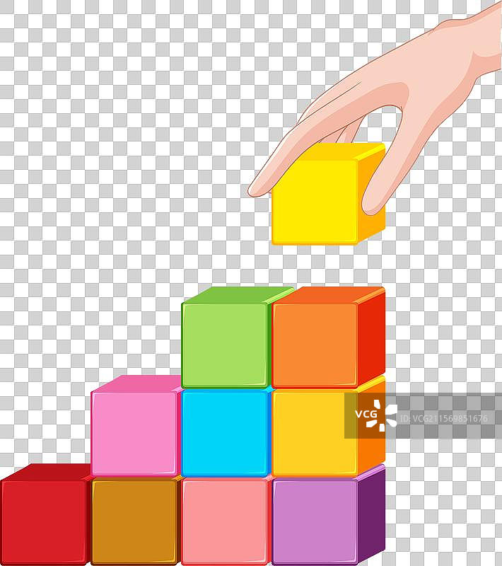 手动将彩色积木按升序堆叠图片素材