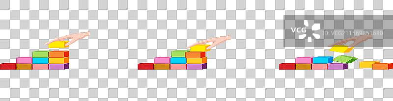 手动将彩色积木按顺序堆叠图片素材