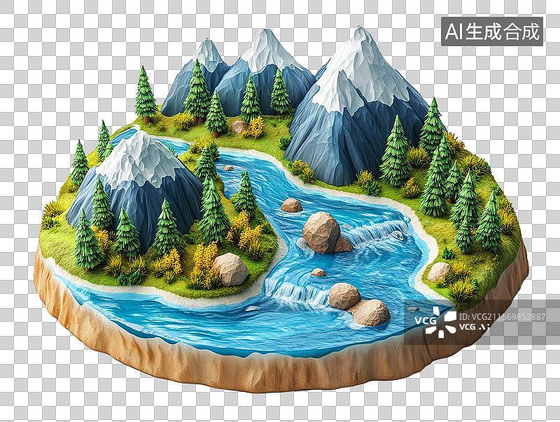 【AI数字艺术】低多边形风格的山河景观图片素材