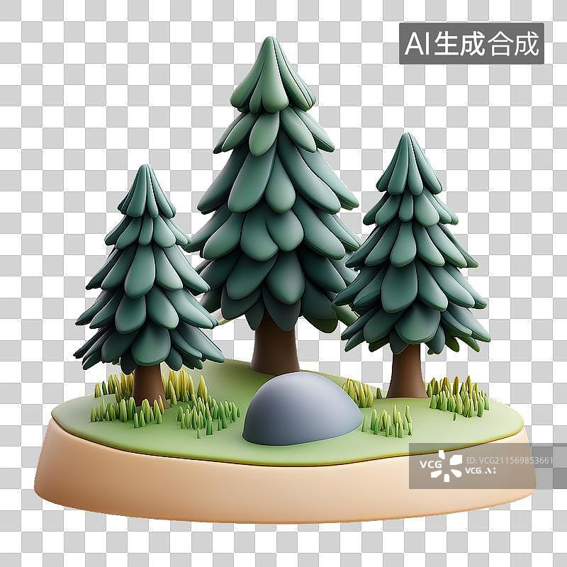 【AI数字艺术】卡通风格的松树林景观图片素材