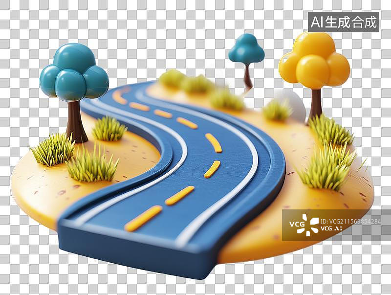 【AI数字艺术】卡通风格的蜿蜒道路图片素材