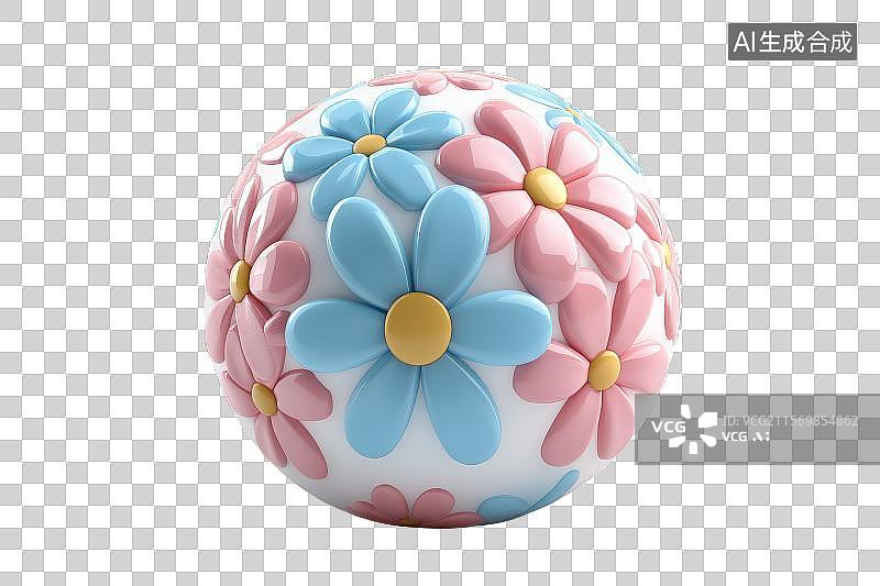 【AI数字艺术】装饰球上的蓝色和粉色花朵图案图片素材