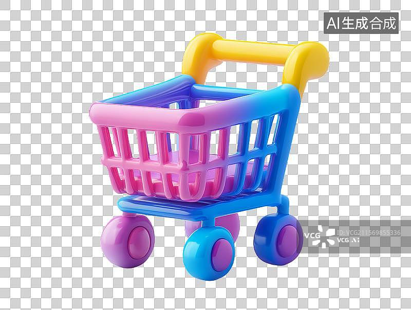 【AI数字艺术】彩色塑料购物车玩具图片素材