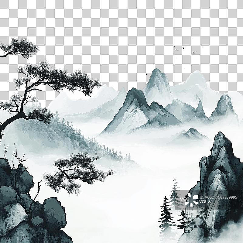 【AI数字艺术】山水元素图片素材
