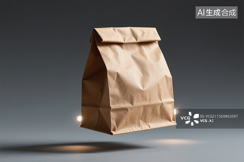 【AI数字艺术】极简光影中的悬浮牛皮纸袋：环保包装的艺术呈现图片素材