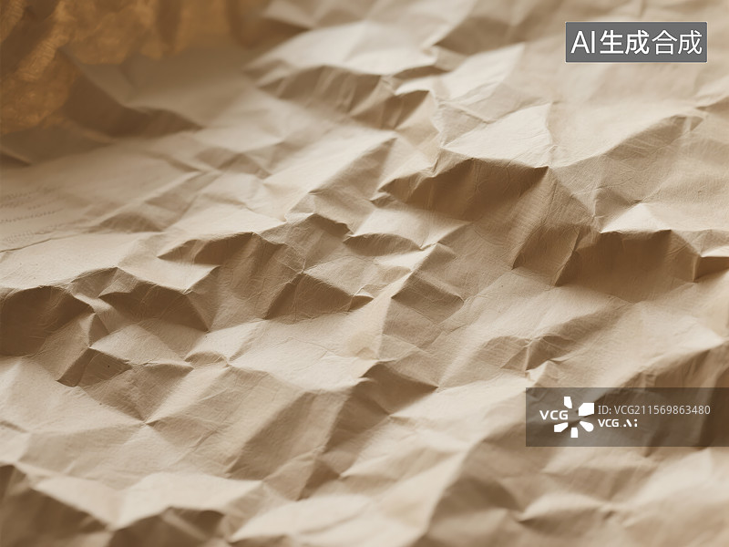 【AI数字艺术】皱巴巴的米色纸张纹理图片素材