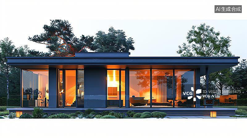 【AI数字艺术】现代住宅带大型落地窗户 现代简约别墅建筑图片素材