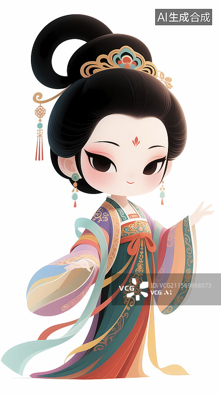 【AI数字艺术】古风仕女汉服国画女孩q版人物图片素材