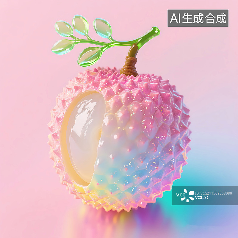 【AI数字艺术】水晶透明玻璃质感粉色荔枝琉璃图片素材