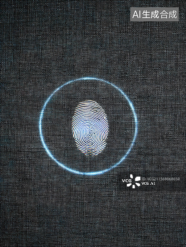【AI数字艺术】3D渲染科技风黑色背景下的发光指纹图片素材