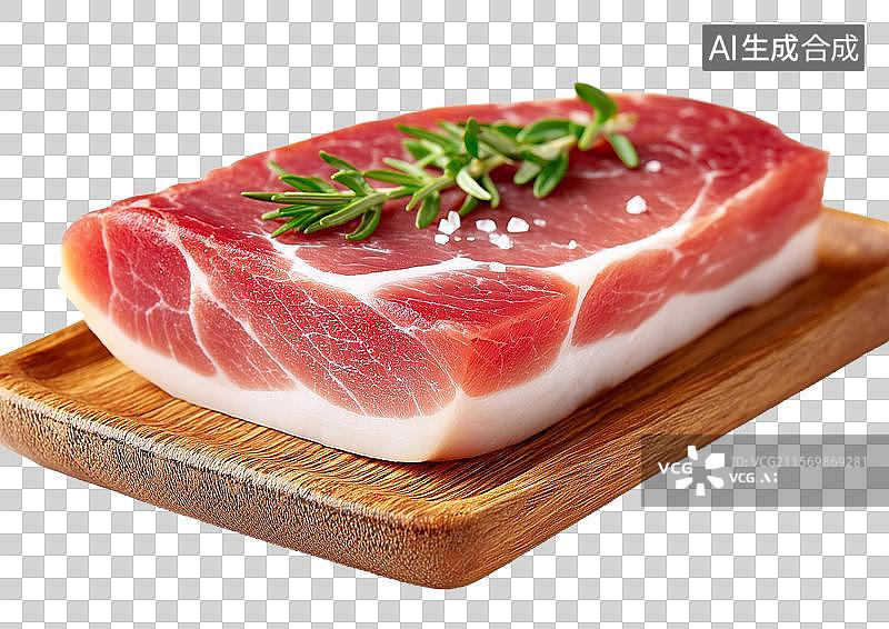 【AI数字艺术】【免抠png素材】砧板上放着一块美味的火腿腊肉图片素材