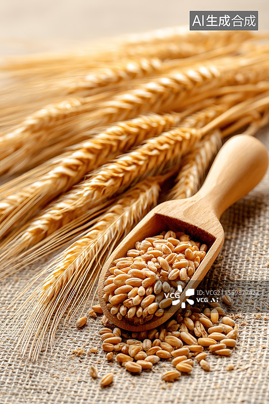 【AI数字艺术】麦穗和小麦种子特写图片素材