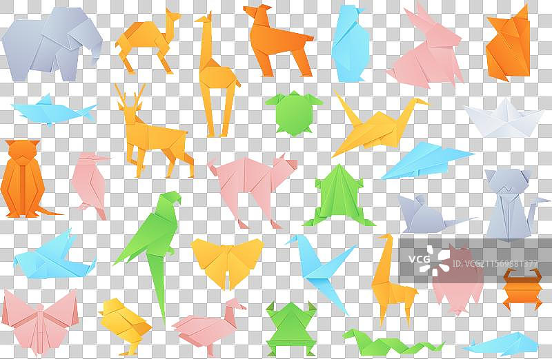 几何折叠形状的折纸动物图片素材