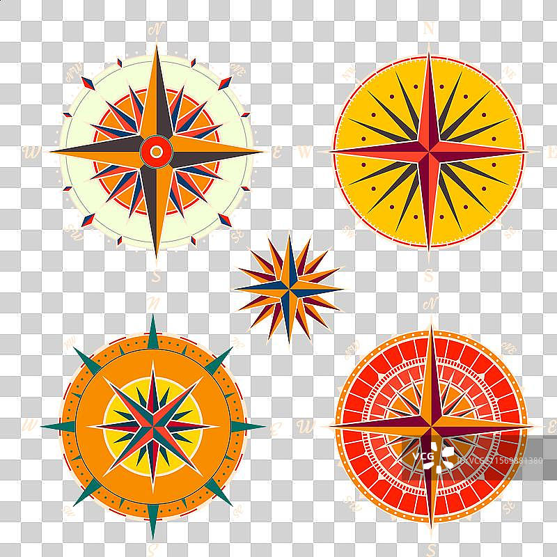 复古海洋风玫瑰航海图，色彩丰富图片素材