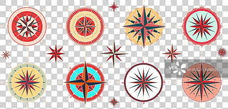 复古海洋风玫瑰航海图，色彩丰富图片素材