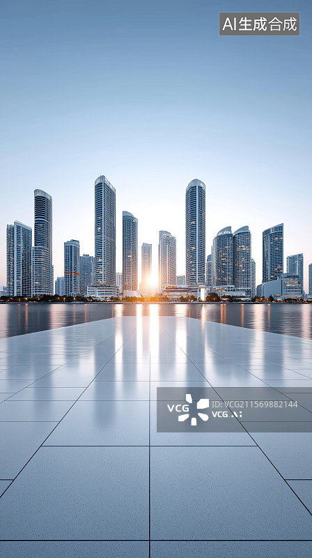 【AI数字艺术】汽车广告背景图——现代城市天际线与广场图片素材