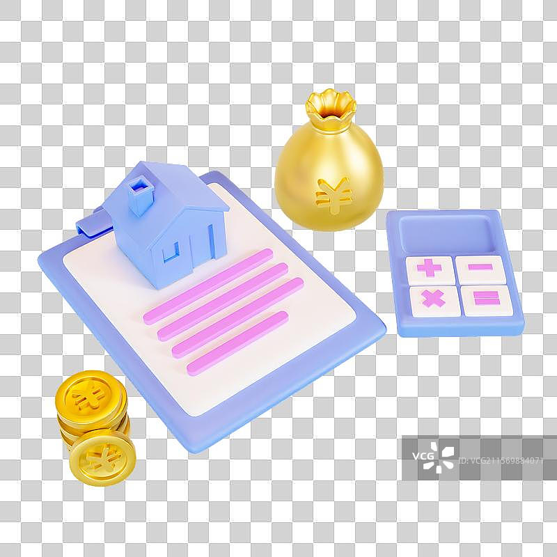 3D立体蓝色房产交易房贷抵押贷款金融元素图片素材