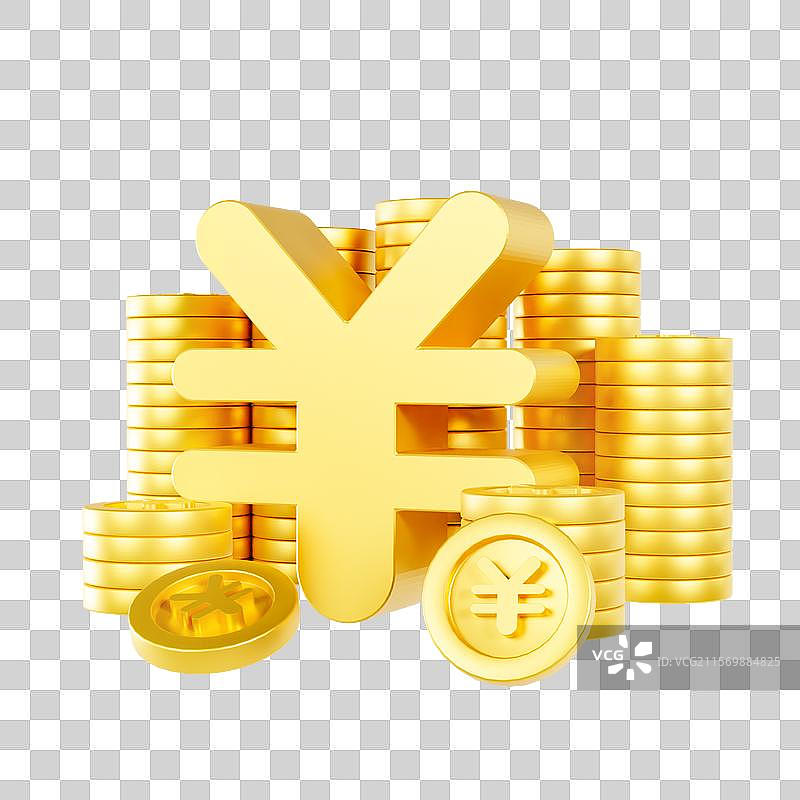 3D立体人民币和堆叠的金币元素图片素材