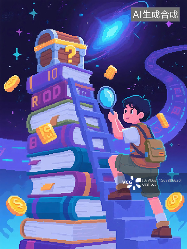 【AI数字艺术】以童趣场景展现暑假数学学习，孩子用积木搭建，融入运算元素，寓意知识积累 。图片素材