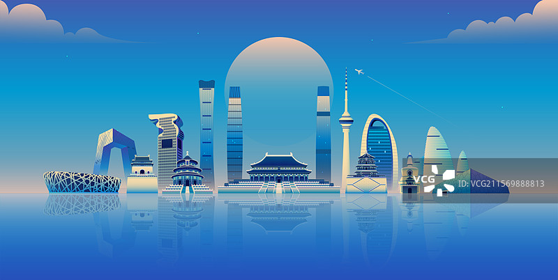 北京城市渐变扁平矢量插画图片素材