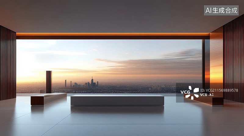 【AI数字艺术】现代高层公寓顶层室内图片素材