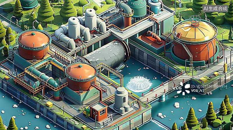 【AI数字艺术】绿色能源的未来工厂   污水处理厂图片素材