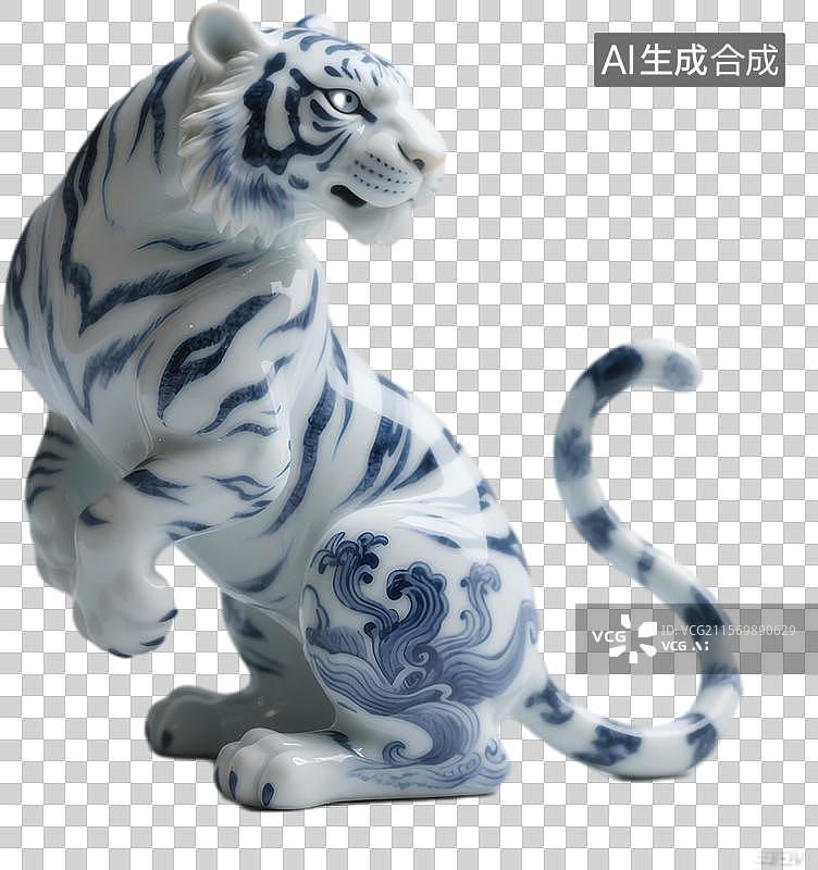 【AI数字艺术】青花瓷十二生肖免扣素材虎图片素材