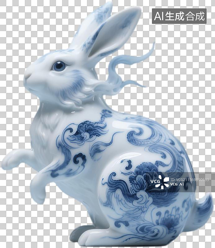 【AI数字艺术】青花瓷十二生肖免扣素材兔图片素材