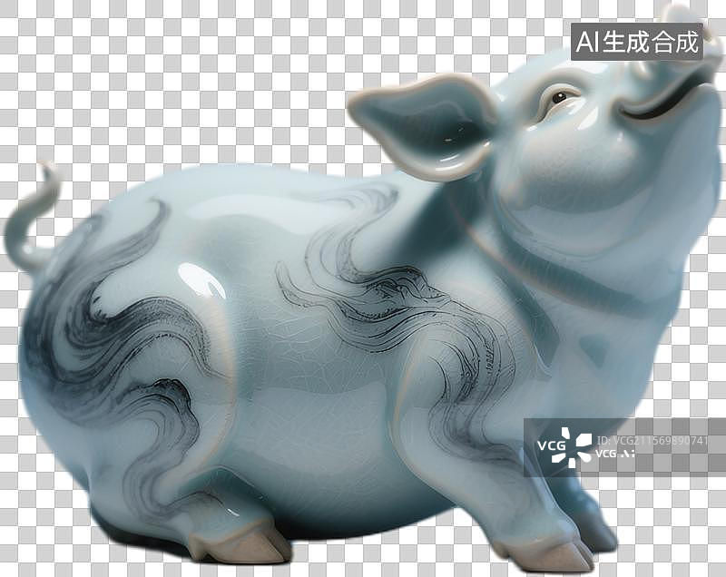 【AI数字艺术】非遗传统汝窑十二生肖猪图片素材