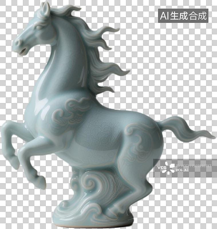 【AI数字艺术】非遗传统汝窑十二生肖马图片素材