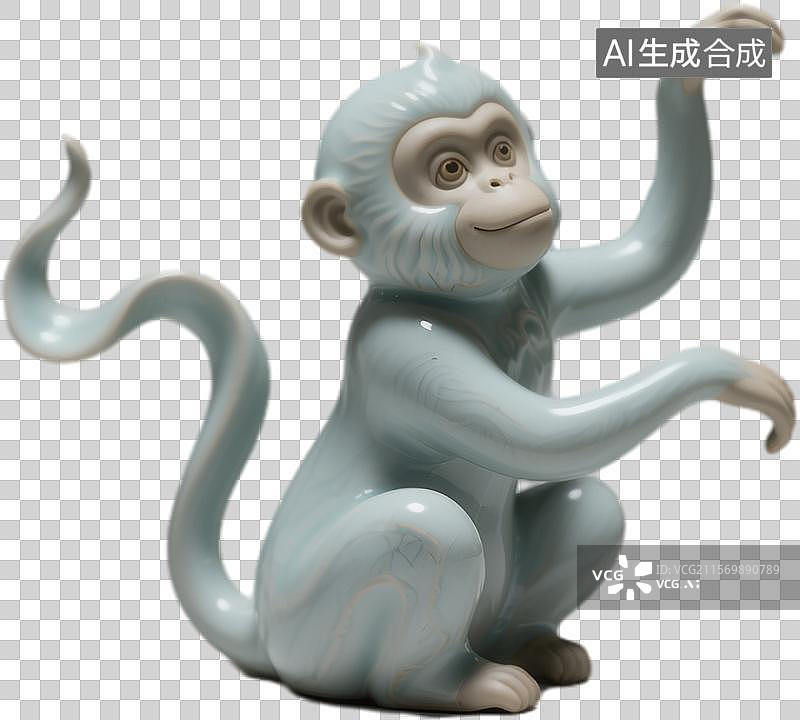 【AI数字艺术】非遗传统汝窑十二生肖猴子图片素材