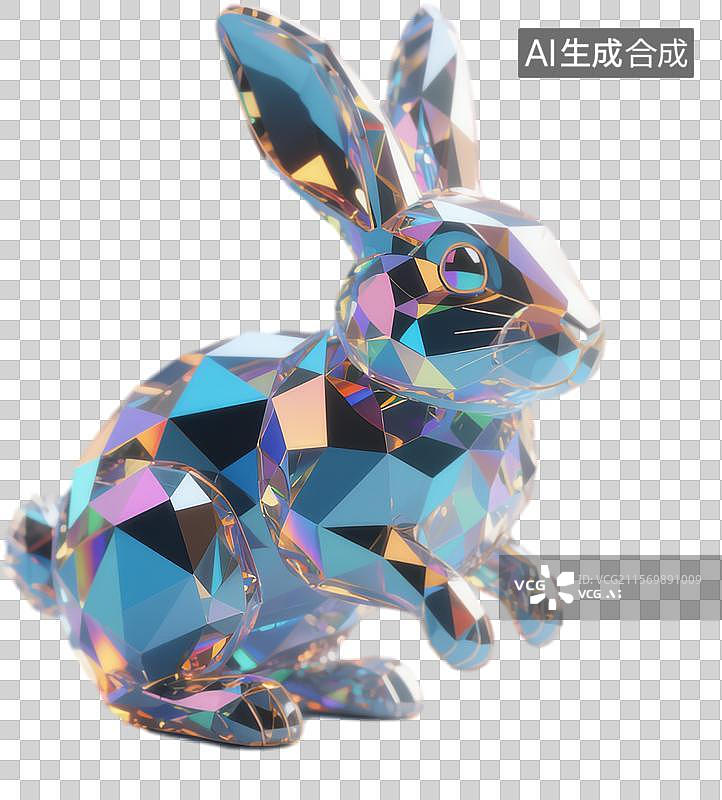 【AI数字艺术】玻璃钻石切割火彩闪亮十二生肖兔子图片素材
