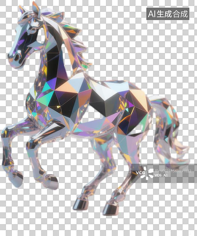 【AI数字艺术】玻璃钻石切割火彩闪亮十二生肖马图片素材