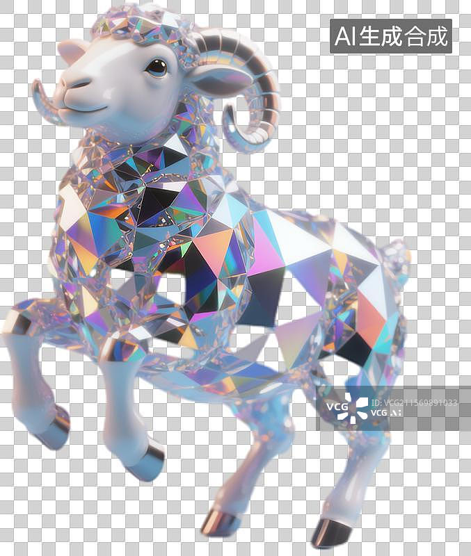 【AI数字艺术】玻璃钻石切割火彩闪亮十二生肖羊图片素材