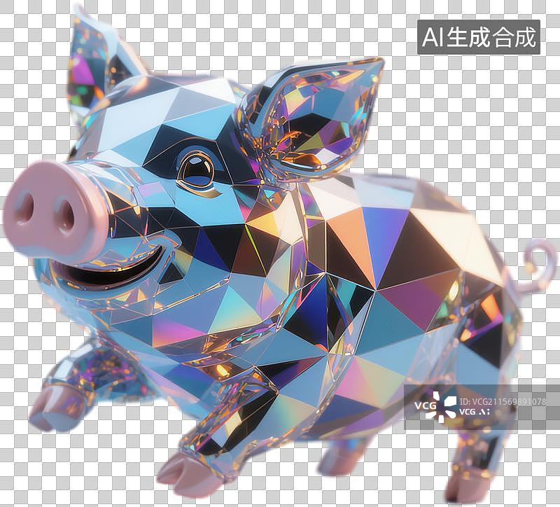 【AI数字艺术】玻璃钻石切割火彩闪亮十二生肖猪图片素材